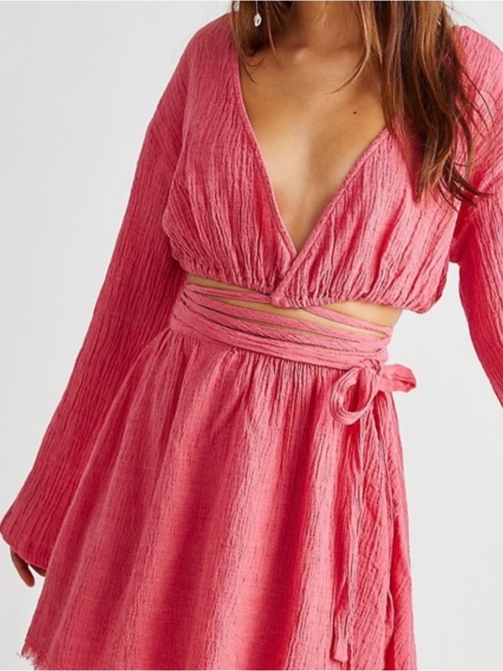 Free People Pink Textured Mini Skirt Set